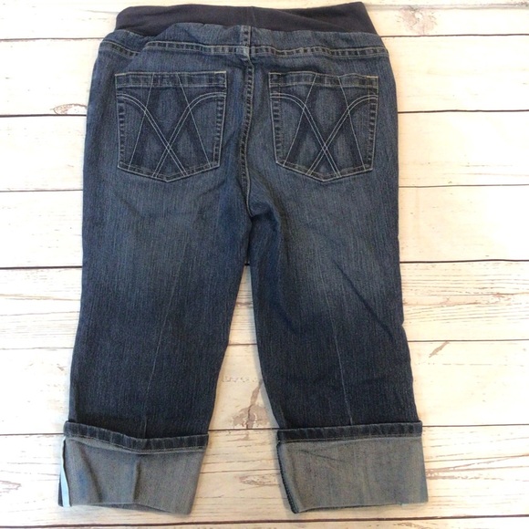 American Star Original Maternity Demi-Panel Rolled Cuff Denim Capri Pants Size S - Picture 3 of 6
